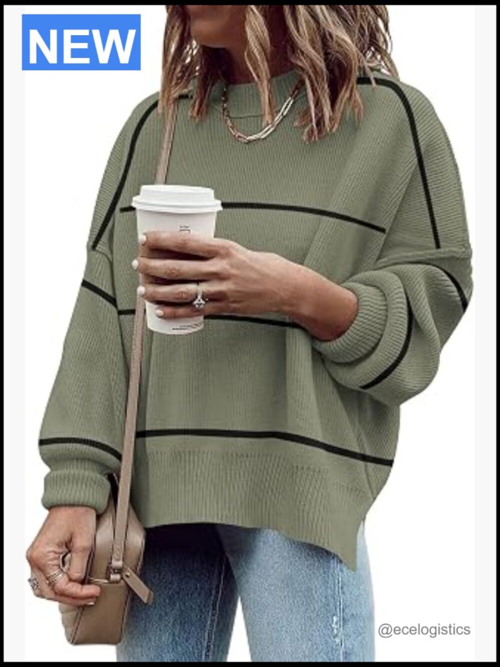 Oversized Crewneck Batwing Sleeve Ribbed Knit Pullover Sweater Tops